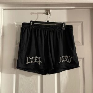 Men’s reflective “lift heavy” gym shorts size large